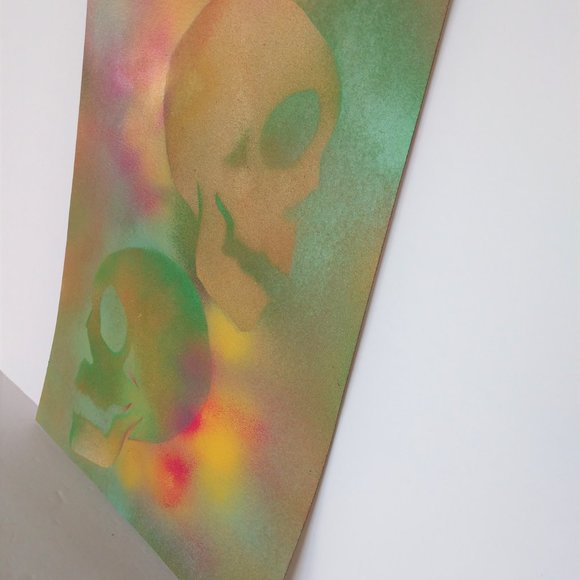 Hand Crafted Rainbow Colors Skull Painting Abstract Art 15x11 - Picture 2 of 14